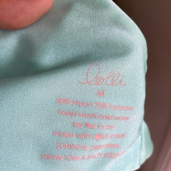 Lolli Swim | Ivory and Aqua Green polka dot Top and Bottom - Picture 6 of 6